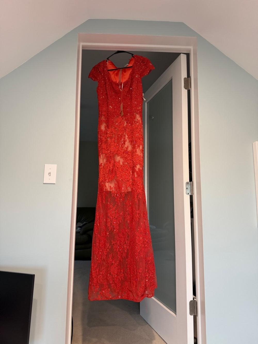 Elegant Red Lace Sequin Maxi Dress